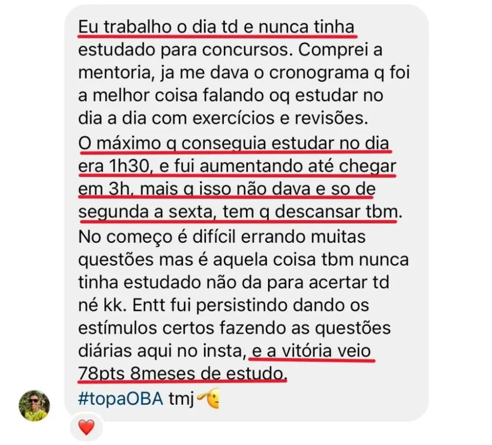 Registro original da página OBA PMMG sobre tempo dedicado aos estudos
