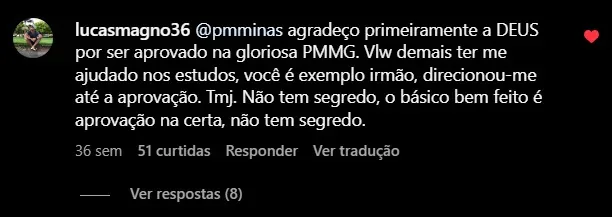 Depoimento de Lucas Magno sobre o material OBA, publicado na página da mentoria PMMG